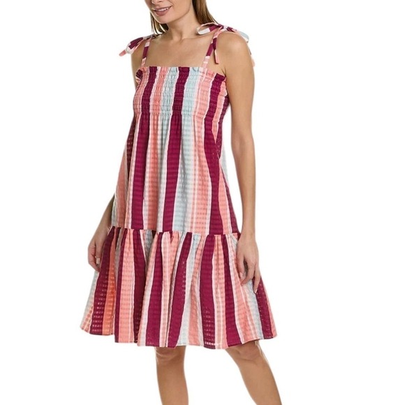 Tanya Taylor Dress Size XL Pink Stripe Smocked Leandra Sleeveless NWT Sundress - Picture 9 of 9